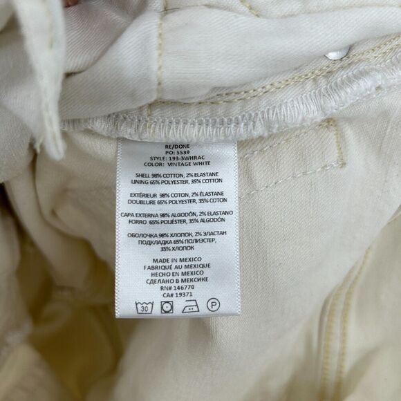 RE/DONE Vintage White Ivory 90's High Rise Ankle Crop Rigid Denim Jeans Size 26 - Picture 10 of 10